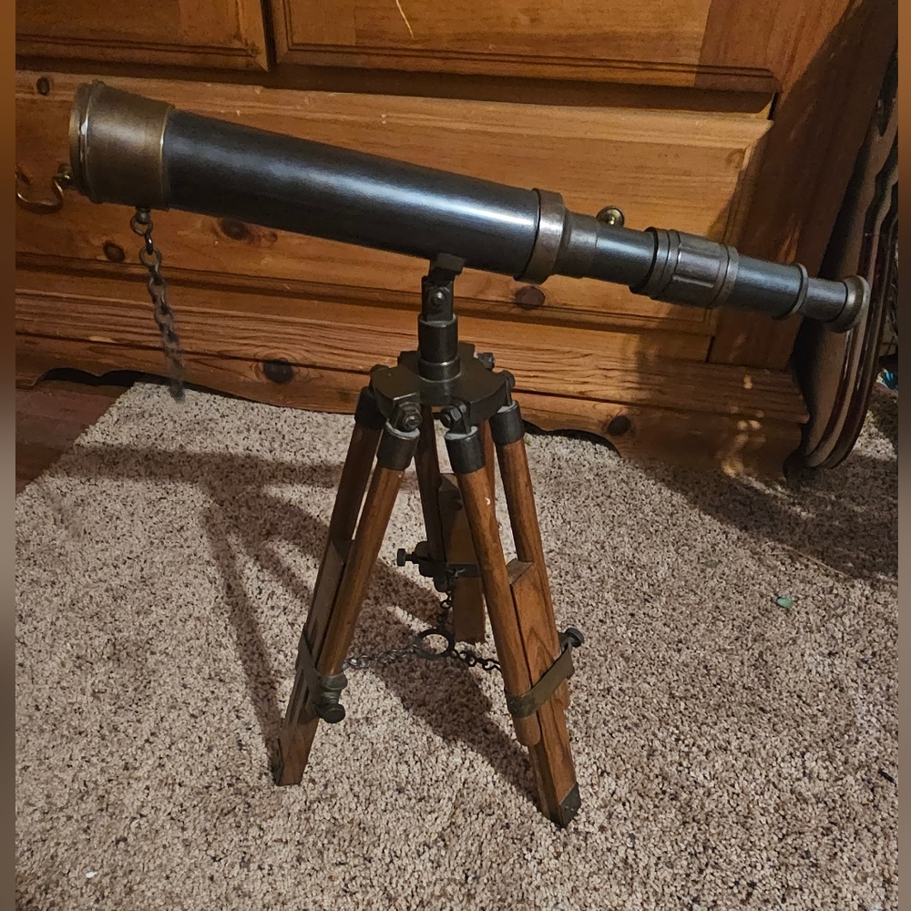 Vintage Brass and Wood Telescope Decor
